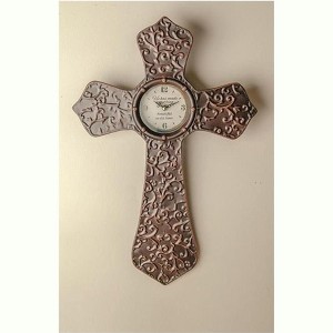 Manual Woodworkers and Weavers Antique Bronze Cross Wall Clock, 13.5 x 20.5 Inches, Decorative Religious Wall Timepiece with Vintage Finish - 1 of 3