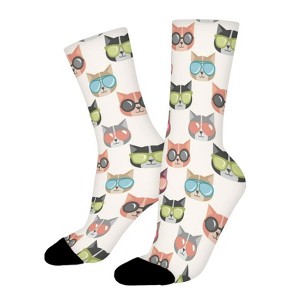 Cats And Sunglasses Women Printed Crew Socks Funny Funky Socks Soft Polyester Novelty Gifts for Artists Men - 1 of 1