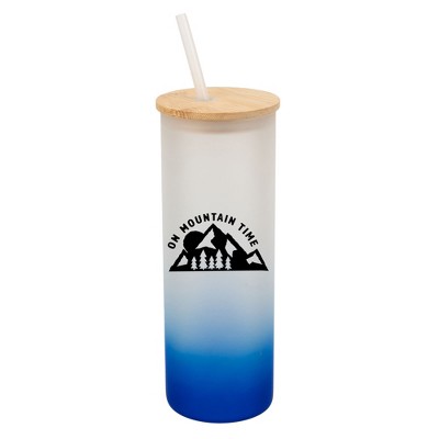 Elanze Designs On Mountain Time Summer Vibes Wrap-Around Design 25 Ounce Frosted Gradient Glass On-The-Go Coffee Travel Skinny Tumbler Mug Cup, Bamboo