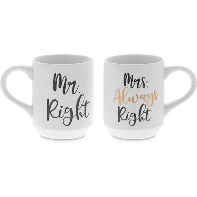 Sparkle and Bash 2 Pack White Ceramic Coffee Mugs, Mr. Right, Mrs. Always Right (15 oz)