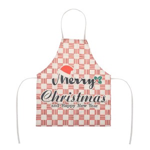 Unique Bargains Christmas Aprons Christmas Celebration in English Santa Hat Linen Red Beige Black Green 21.65"x26.77" 1 Pcs - 1 of 4
