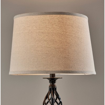 Elegant Black Metal Floor Lamp with Oatmeal Linen Shade