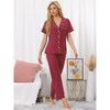 cheibear Women's Button Down Short Sleeve Shirt and Pants 2 Piece Pajama Set Loungewear - 2 of 4