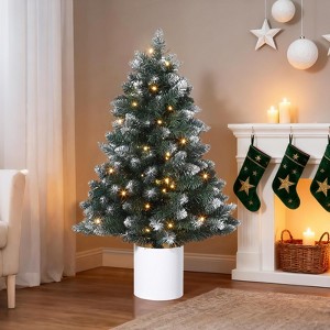 3 Feet Small Pre-Lit Snow Flocked Christmas Tree with 40 Warm White Lights, Includes Pot, No Assembly Required - 1 of 4