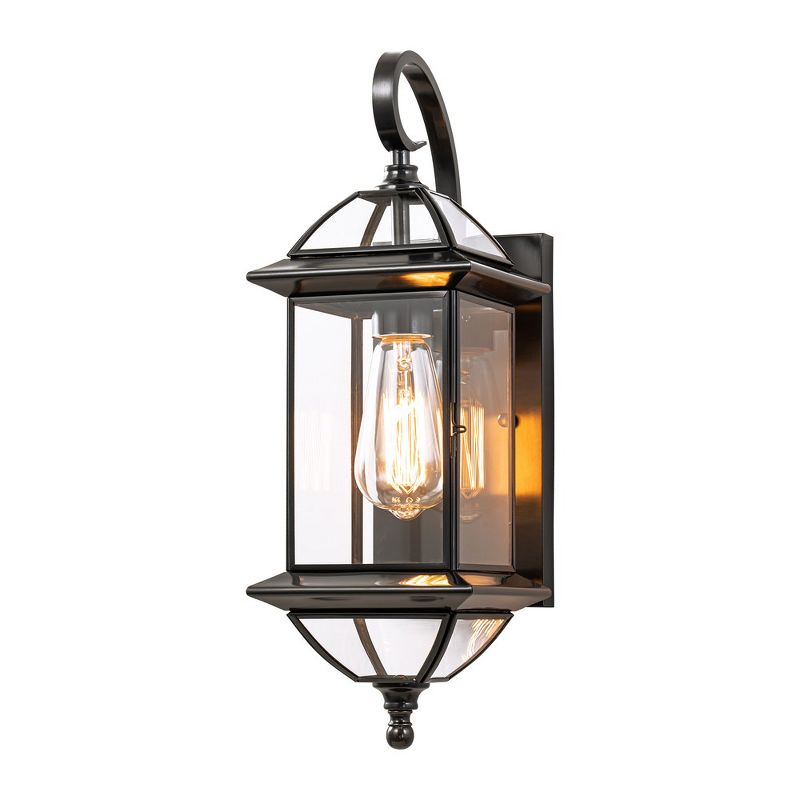 C Cattleya 17.5 in. Dark Bronze Finish Brass Outdoor Wall Lantern Sconce with Clear Tempered Glass, 1 of 10