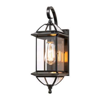 C Cattleya 17.5 in. Dark Bronze Finish Brass Outdoor Wall Lantern Sconce with Clear Tempered Glass
