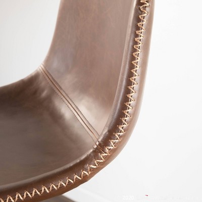 Industrial Adjustable Swivel Bar Stools in Brown Faux Leather