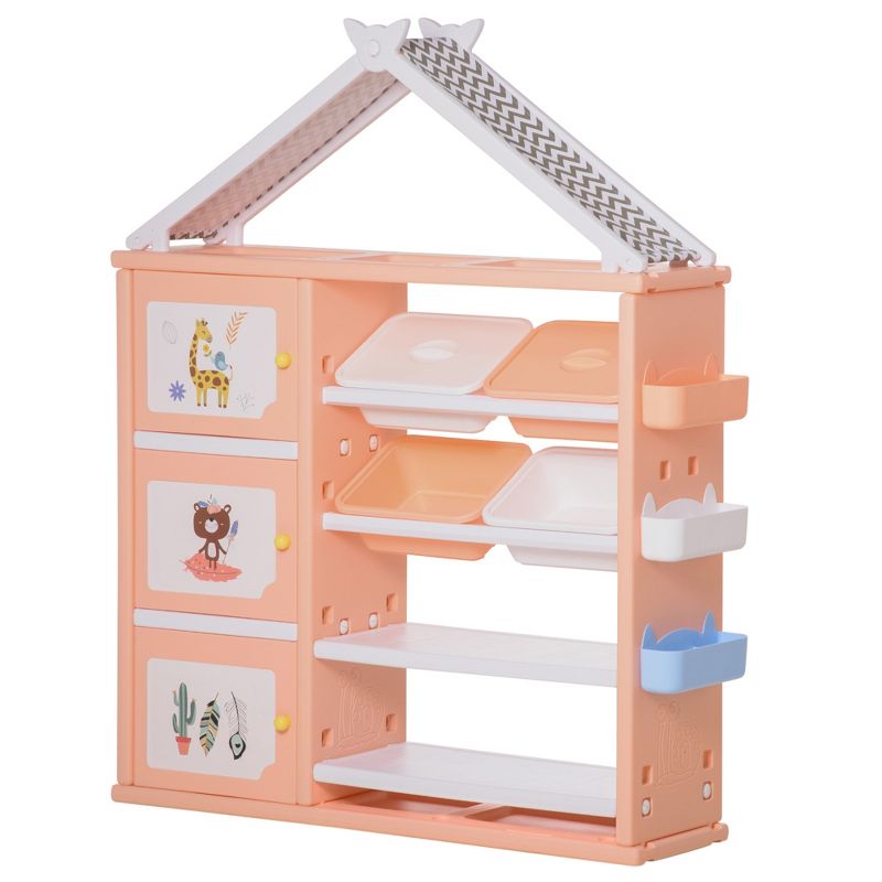 Qaba Kids Toy Storage Organizer with 4 Bins, Storage Cabinets, Bookshelf and 4-Layers Toy Collection Shelves, 1 of 10