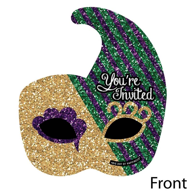 Big Dot of Happiness Mardi Gras - Shaped Fill-in Invitations - Masquerade Party Invitation Cards with Envelopes - Set of 12, 2 of 7