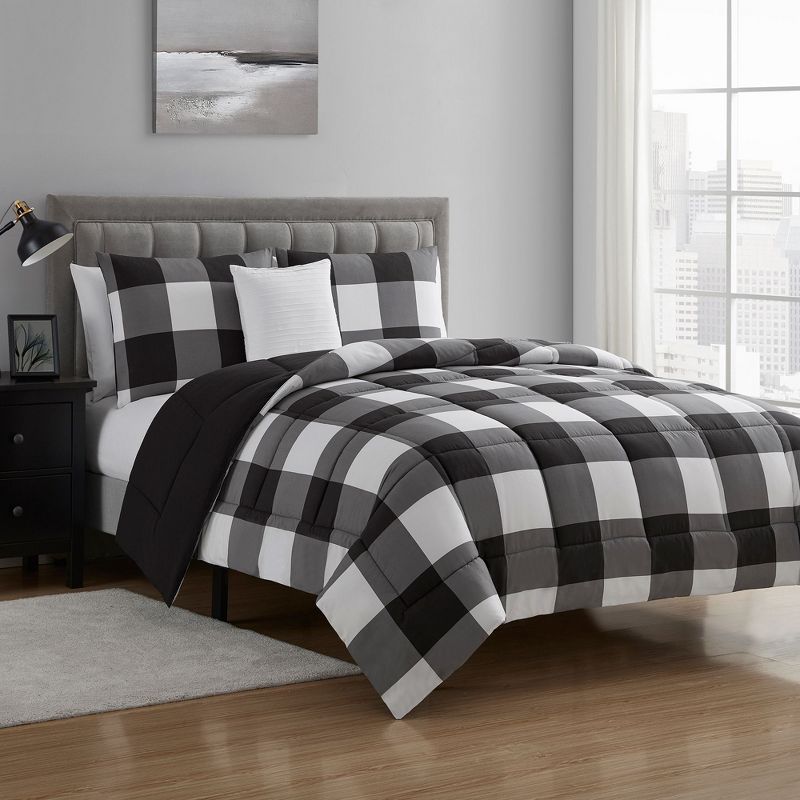 4 Piece Buffalo Plaid Design Reversible to Solid Color with 2 Shams & Throw Pillow by Sweet Home Collection™, 1 of 2