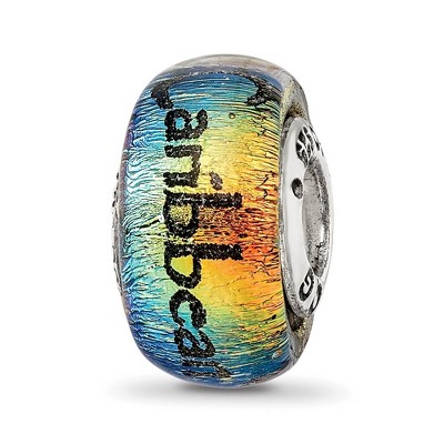 Black Bow Jewelry Orange Dichroic Glass & Sterling Silver Caribbean Palm Tree Bead Charm