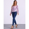 INSPIRE CHIC Women's Floral Smocked Elegant Puff Long Sleeve Square Neck Blouse - 4 of 4