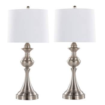LumiSource (Set of 2) Montgomery 29" Contemporary Table Lamps Brushed Nickel with White Linen Shade and Built-in USB Port from Grandview Gallery