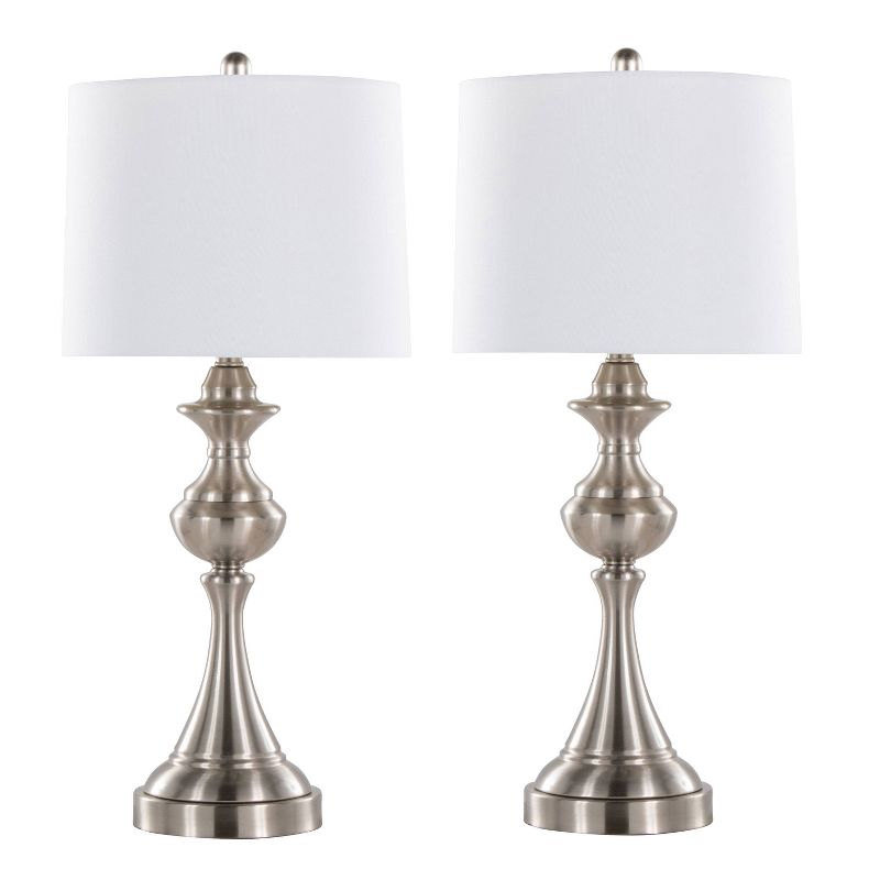 LumiSource (Set of 2) Montgomery 29&#34; Contemporary Table Lamps Brushed Nickel with White Linen Shade and Built-in USB Port from Grandview Gallery, 1 of 9