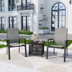3pc Patio Dining Set with Small Square Table with Umbrella Hole & Lightweight Sling Chairs - Captiva Designs: Outdoor Furniture for Balcony - 1 of 4