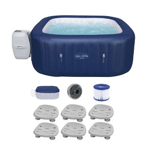 Bestway SaluSpa Hawaii AirJet 6 Person Square Inflatable Hot Tub w/140 Jets & EnergySense Cover, Blue & Non Slip Seat w/Adjustable Legs, Gray (6 Pack) - 1 of 4