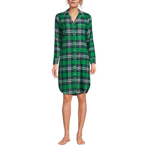 Lands End Women s Drapey Flannel Long Sleeve Button Down Knee Length Sleepshirt Nightgown Medium True Green Plaid Target