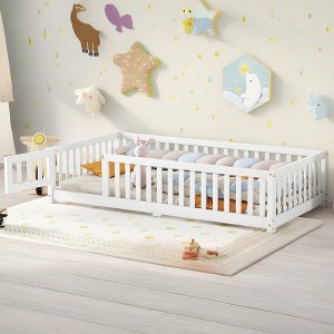 ROOMTEC  Montessori Floor Bed with Door & Safety Fence, Wood-Kids Floor Beds Frame, Solid Wooden Kid Toddler Bedframe, Floor-Bed-Frame for Bedroom - 1 of 4