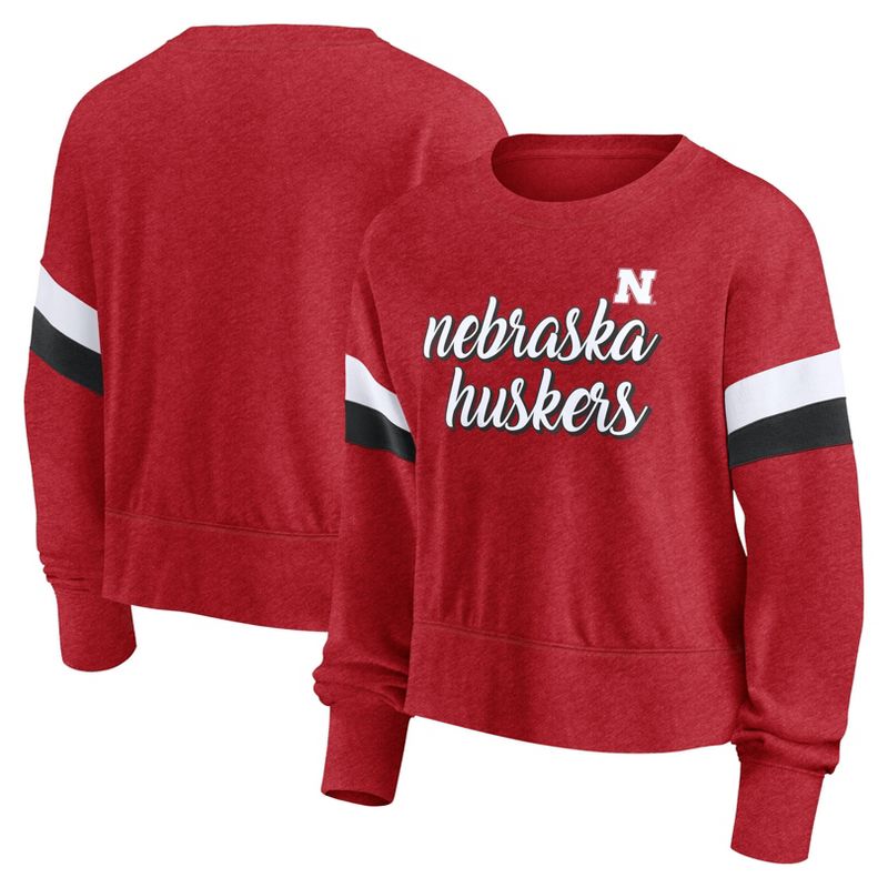 NCAA Nebraska Cornhuskers Women&#39;s Crew Neck Fleece Sweatshirt, 1 of 4