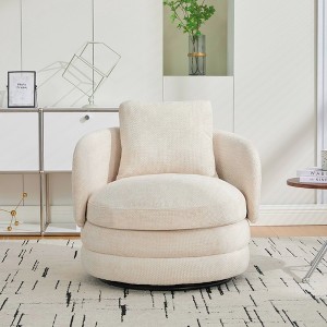 KWPZQEB 360 Degree Swivel Accent Chair, Chenille Barrel Single Sofa Chair w/ Pillow & Deep Seat, Reading Lounge Armchair Chair for Living Room - 1 of 4