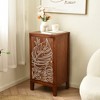 eHemco Tropical Monstera Door Accent End Table, Modern Retro Style, 16.5 x 14 x 31 Inches, Antique Walnut Finish - 2 of 4
