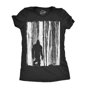 Womens Bigfoot In The Forest T Shirt Funny Sasquatch Outdoors Wild Joke Tee For Ladies - Crazy Dog Women's T Shirt - 1 of 4