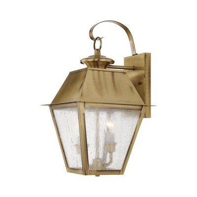 Antique Brass Seeded Glass 2-Light Outdoor Wall Lantern