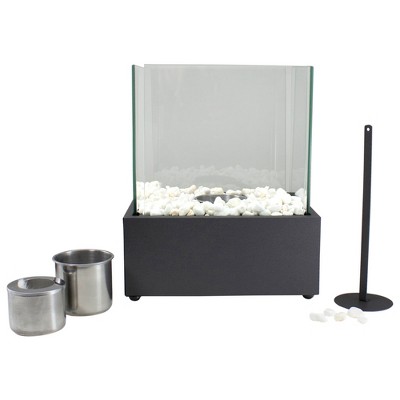 Black Glass Bio Ethanol Tabletop Fireplace with Flame Guard