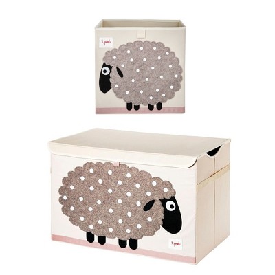 3 Sprouts Foldable Storage Cube Bin Box Soft Toy Bin and Collapsible Toy Chest Bin for Playroom, Nursery, Laundry, Gray Polka Dot Sheep Design