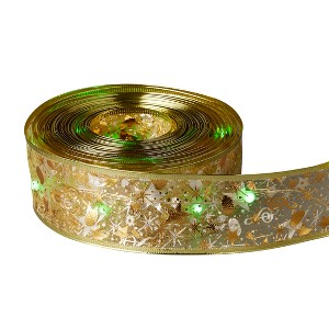Christmas Vivvi App-Based Customizable, Pre-lit Gold 2" Wired Ribbon, 32 ft long - 1 of 4