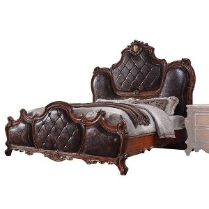 Acme Furniture California King 93" Picardy Bed Synthetic Leather/Honey Oak Finish - 1 of 4