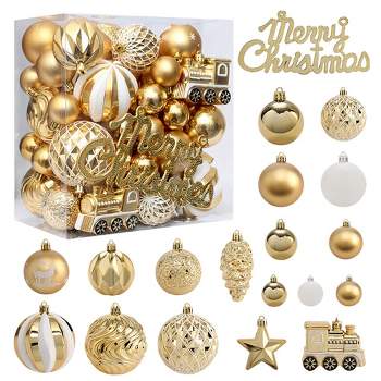 65 PCS Christmas Balls Ornaments Set, Shatterproof Plastic Decorative Baubles Includes Stars & Train