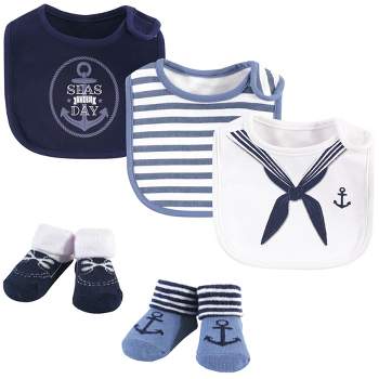 Little Treasure Baby Boy Cotton Bib and Sock Set 5pk, Sailor, One Size