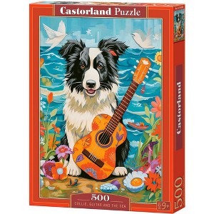 500 Piece Jigsaw Puzzle, Collie, Guitar and the Sea, Animal puzzle, Dog, Pets, Adult Puzzle, Castorland B-54008 - 1 of 4