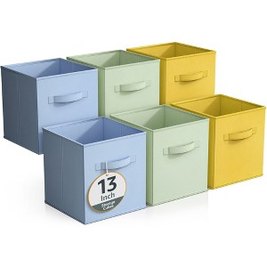 Sorbus 6 Pack 13 Inch Foldable Storage Cubes with Handles- for Organizing Home, Shelves, Playroom, Closet and More (Pastel Blue, Green & Yellow) Sorbus 6 Pack 13 Inch Foldable Storage Cubes with Handles- for Organizing Home, Shelves, Playroom, Closet and More (Pastel Blue, Green & Yellow)
