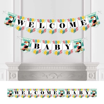 Big Dot of Happiness Calling All Toucans - Tropical Bird Baby Shower Bunting Banner - Party Decorations - Welcome Baby