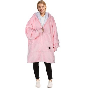 Womens' Hoodie Zip Up Sweatshirt with Full Fleece Lined, Oversized Zip-Up Adult Blanket Hoodie Wearable for Womens Men - Catalonia - 1 of 4