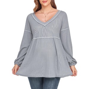 Womens Maternity Blouse V Neck Long Sleeve Waffle Knit Blouse - 1 of 4