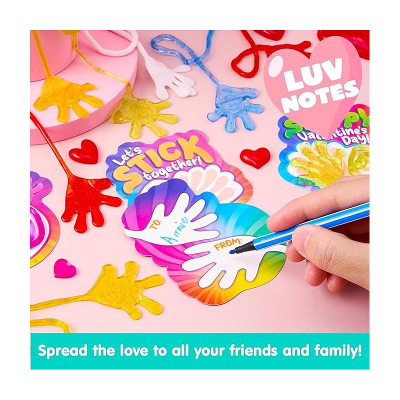 Syncfun 28 Pack Valentine's Day Sticky Hands with Cards, Classroom Exchange Gift for Kids, Classroom and Holiday Reward Prizes, 4 of 8
