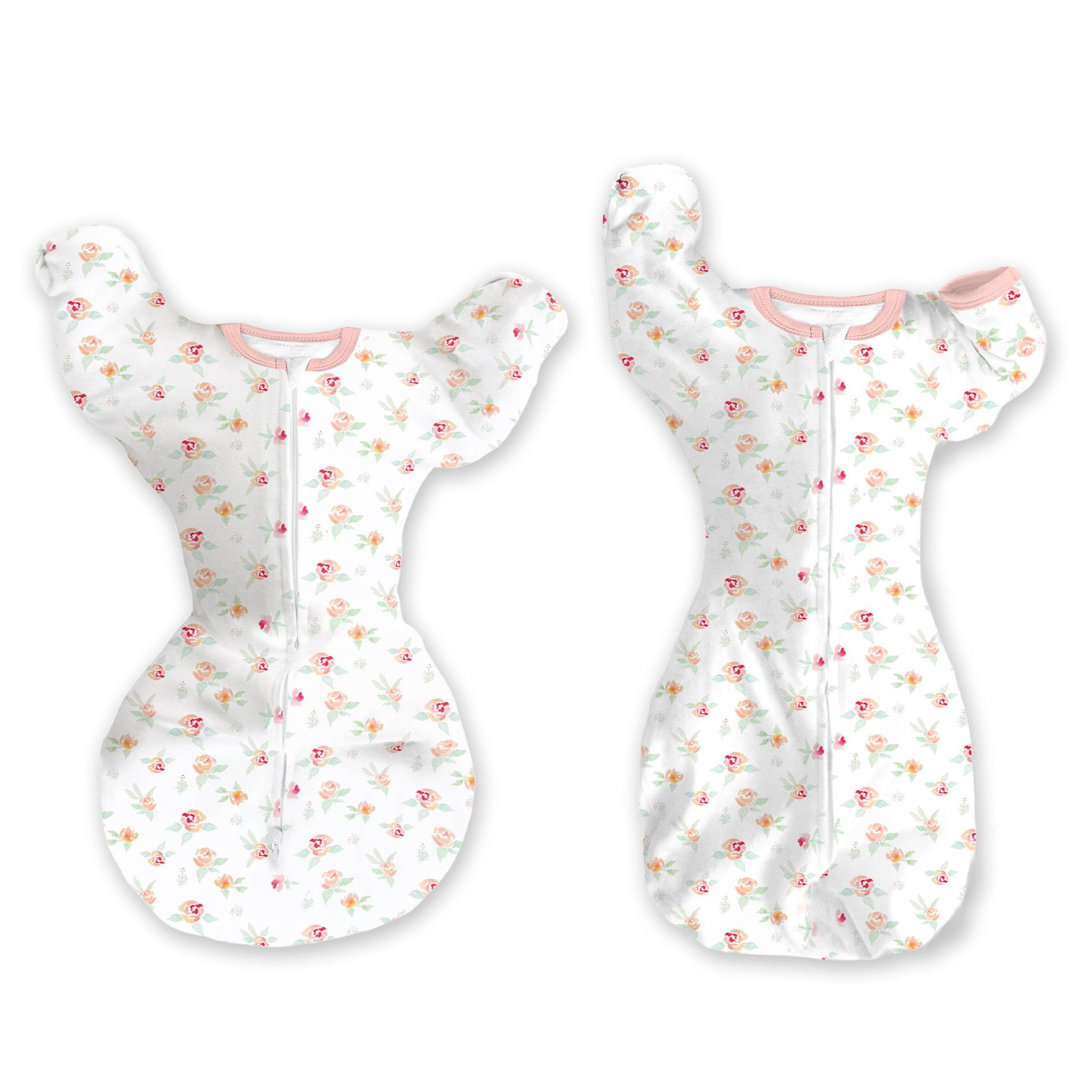 SwaddleDesigns Baby Girl Transitional Swaddle Sack, Arms Up Elbow Length Sleeve Wearable Blanket - Peachy Pink Floral
