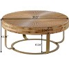 VYNXARIA Modern Round Coffee Table - Carved Pine Top with Golden Metal Legs - 3 of 4