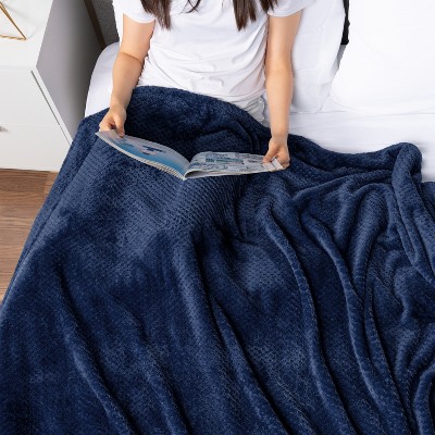 Navy Blue Twin Fleece Waffle Textured Blanket