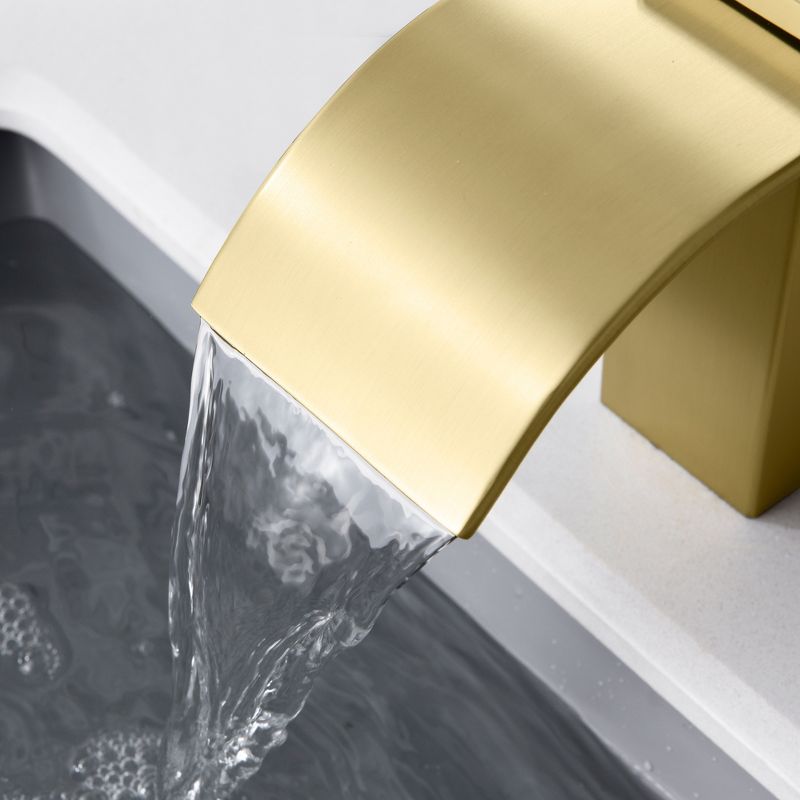 Sumerain Brushed Gold Waterfall Bathroom Faucet 3 Hole 8 Inch Widespread Bathroom Sink Faucet, 6 of 9
