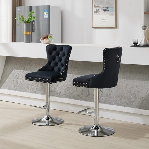 Set of 2 Swivel Velvet Bar Stools with Backs, Adjustable Height, Upholstered Barstools with Chrome Base for Kitchen Island or Bar - Cuddlewood - 1 of 4