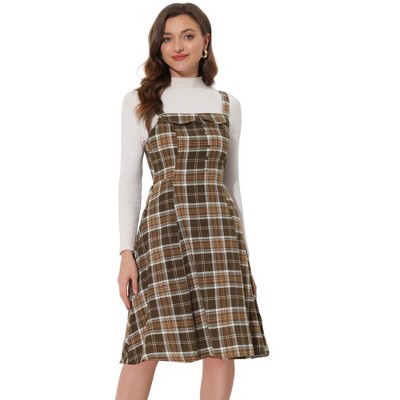 Allegra K Women's Plaid Sleeveless Tie Back A-line Overall Pinafore ...