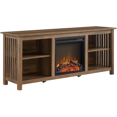 Mission Grooved Electric Fireplace TV Stand for TVs up to 80" - Saracina Home