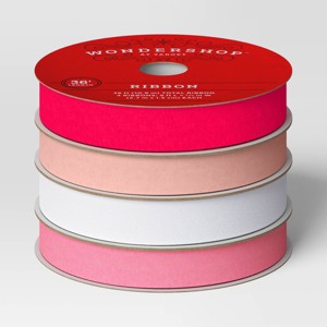 4 pk Christmas Velvet Ribbon Pink/White Luxe - Wondershop™ - 1 of 3