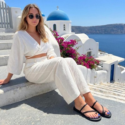 CUSHIONAIRE Resort Strappy Sandals for Women, Vegan Leather Memory Foam Flat Women's Sandals with Toe Ring