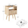 GustoWave 15.75" Farmhouse Nightstand, Rattan End Table Storage Cabinet with Drawer Shelf for Living Room Bedroom - 2 of 4