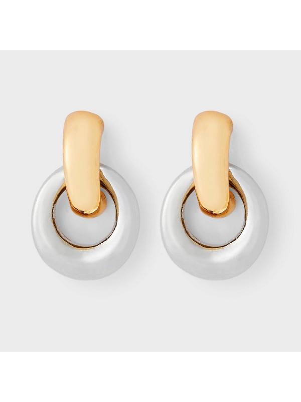 Circle Hoop Drop Earrings — Silver with gold-tone detail